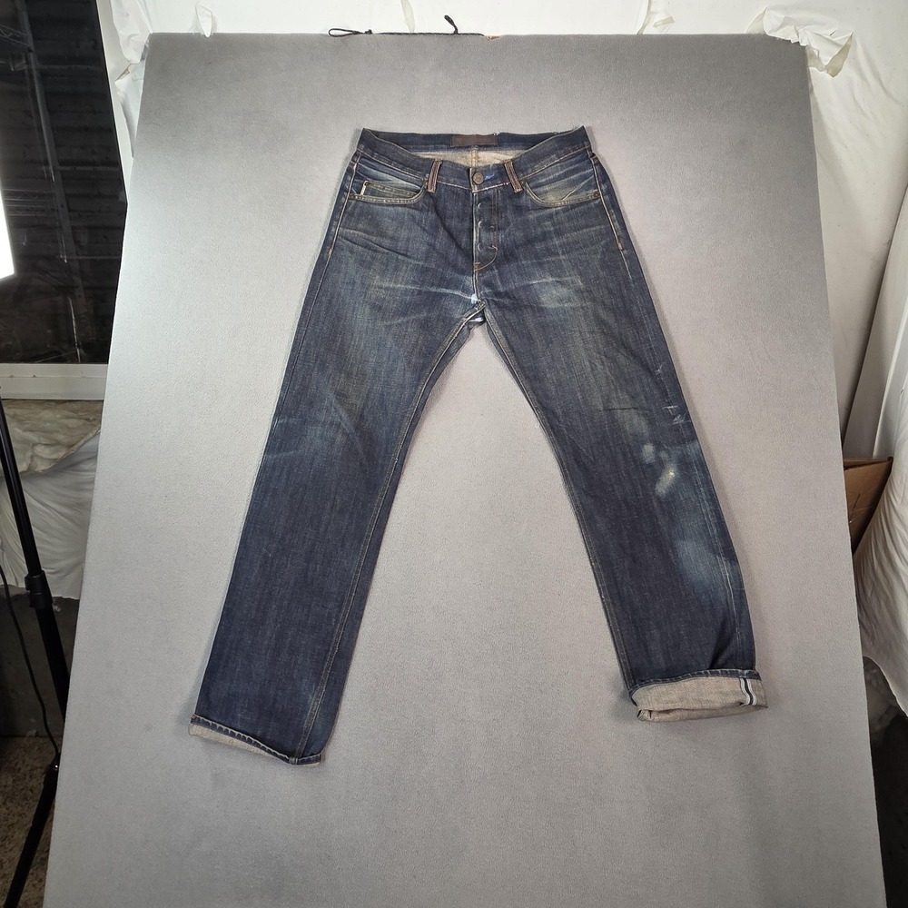 Selvedge Jeans Mens Indigo Blue Button Fly Adidas Originals Fade Fits 30x32